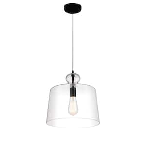 Lavery 13 in. 1-Light Black Bell Mini Pendant with Clear Glass Shade