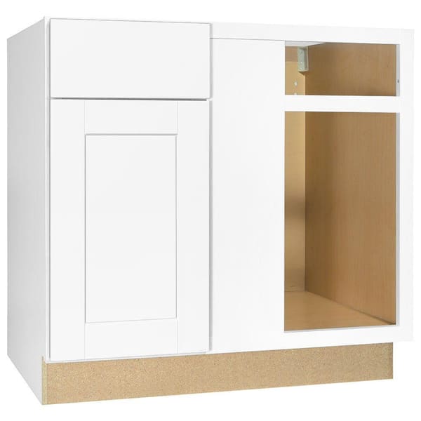 Hampton Bay Shaker 36 in. W x 24 in. D x 34.5 in. H Assembled Blind Base Kitchen Cabinet in Satin White for Left or Right Corner