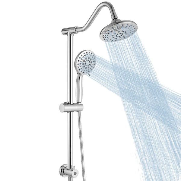 5-Spray Wall Mount Handheld Showerhead 1.8 GPM in Polished Chrome, Rain Shower Combo, Stainless Steel Slide Bar