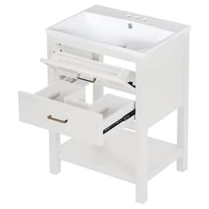 24 in. W x 18 in. D x 34.1 in. H Single Sink Freestanding Bath Vanity in White with White Resin Top