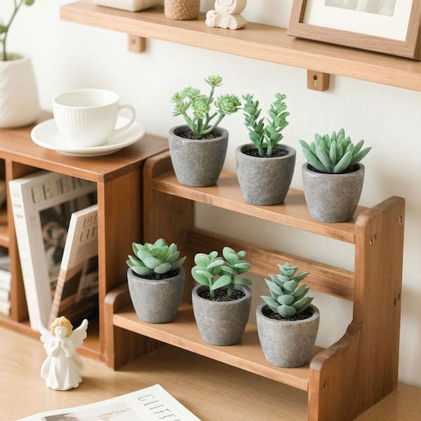 Unbranded 3.94 in. 6-Pieces Green Indoor Artificial Succulent Plant Set for  Home Office Bathroom Kitchen Modern Decor 59C1124D1980