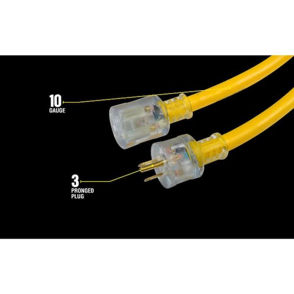 Journeyman-Pro 50ft Yellow Outdoor Extension Cord – 3 Outlets, 15A, 125V, 3-Way
