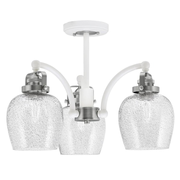 Unbranded Decatur 16.5 in. 3-Light White and Nickel Semi-Flush with 6 in. Smoke Bubble Glass Shade No Bulbs Included
