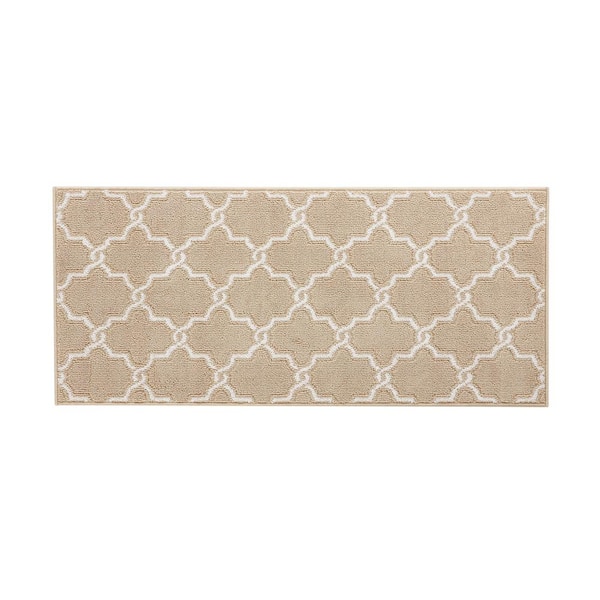 Jean Pierre Washable Non-Skid Beige and White 26 in. x 45 in. Geometric Accent Rug