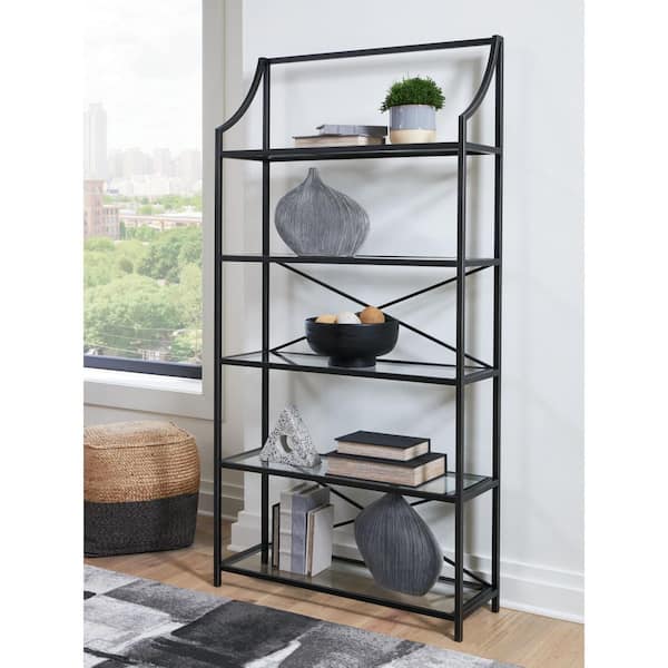 Dakerwell 72 in. Tall Black Metal 5-Shelf Accent Bookcase with Tip-Resistant Hardware