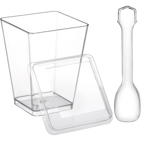 UUDULY 5 oz. Square Clear Plastic Dessert Cups Set with Lids, Hard