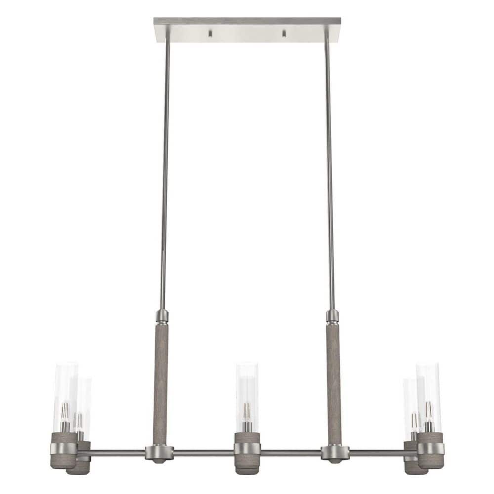 River Mill Brushed Nickel 6-Light Linear Kitchen Island Chandelier