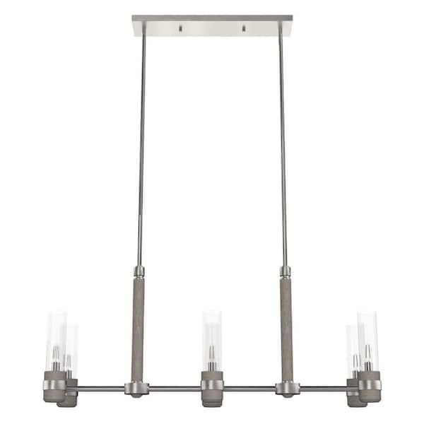 River Mill 6-Light Brushed Nickel Candlestick Chandelier with Clear Seeded Glass Shades