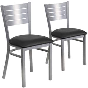 Black Vinyl Seat/Silver Frame Restaurant Chairs (Set of 2)