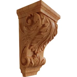 6-1/2 in. x 8-1/2 in. x 14 in. Unfinished Red Oak Large Wide Acanthus Wood Corbel