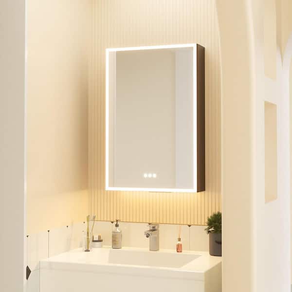 20 in. W x 30 in. H Rectangular Left Aluminum LED Bathroom Medicine Cabinet with Mirror Wall Lighted Storage Cabinet
