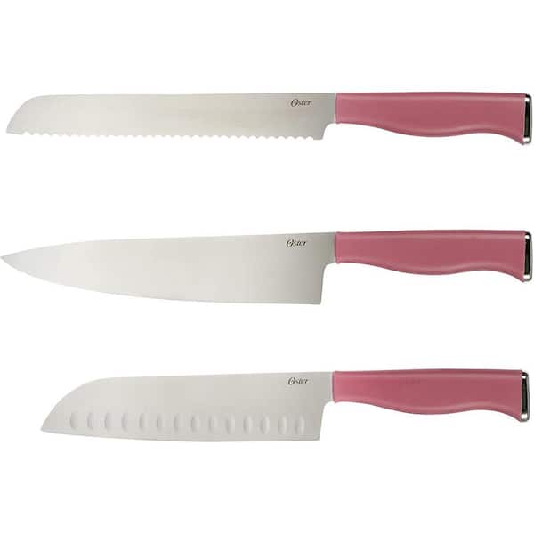 Oster Evansville 14 Piece Cutlery Knife Block Set, Stainless Steel w/Linen  White Handles