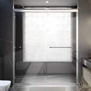 60 in. W x 70 in. H Semi Frameless Sliding Tub Door in Chrome with Clear Tempered Glass and Towel Bar