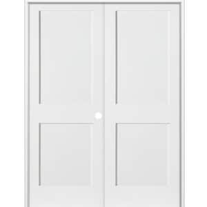 60 in. x 80 in. Craftsman Shaker 2-Panel Left Handed MDF Solid Core Primed Wood Double Prehung Interior French Door