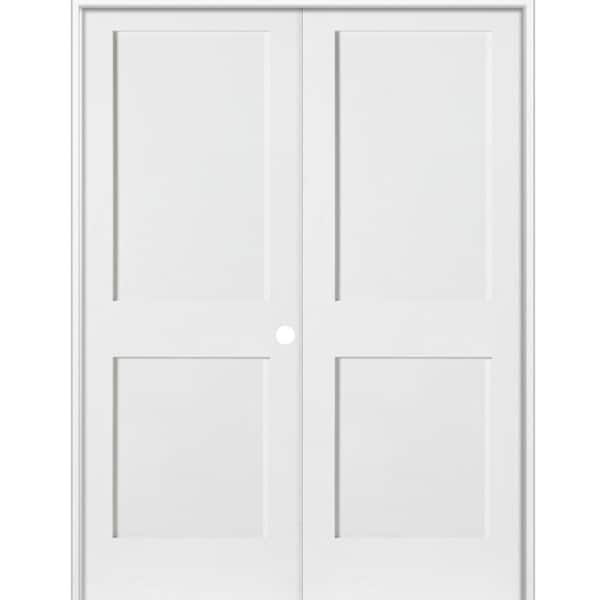 Krosswood Doors 72 in. x 80 in. Craftsman Shaker 2-Panel Left Handed MDF Solid Core Primed Wood Double Prehung Interior French Door
