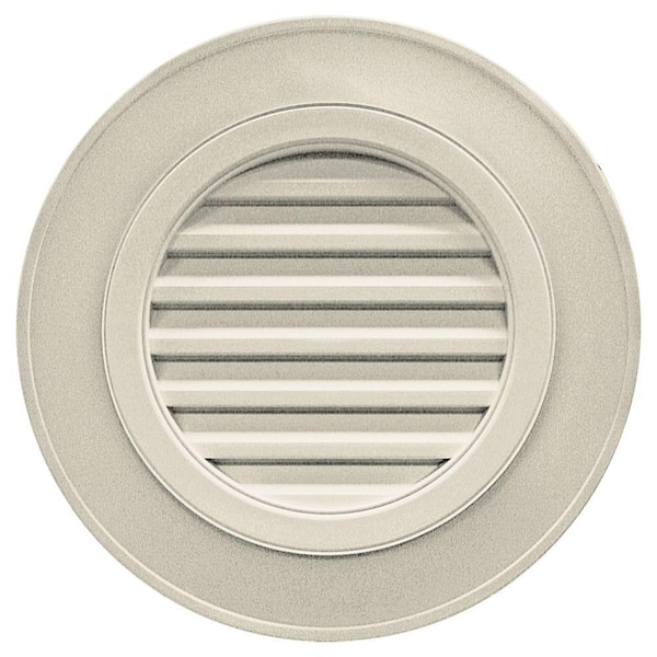 Builders Edge 28 in. x 28 in. Round Beige/Bisque Plastic Built-in Screen Gable Louver Vent