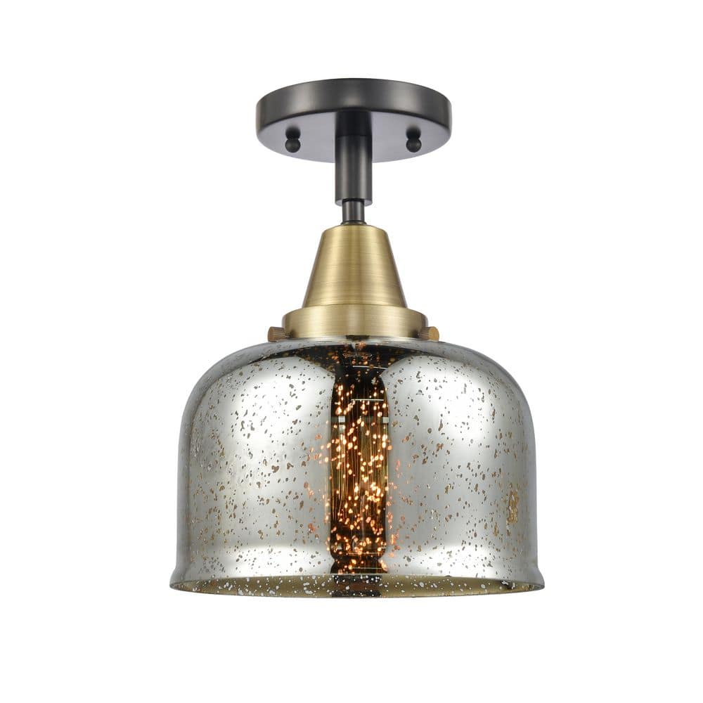 Bell 8 in. 1-Light Black Antique Brass Traditional Flush Mount with Decorative Glass Shade price history on PriceWatchPro