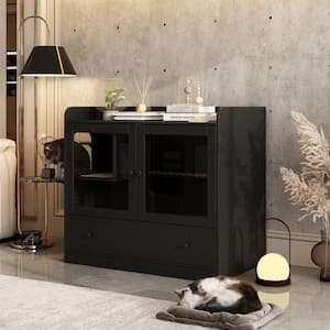 Extra Large Cat Litter Box Furniture Hidden, Cat Condo Pet House with Stairs, Cat Litter House for Living Room, Black