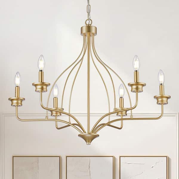 31.5 in. Modern 6-Light Gold Chandelier Ceiling Light for Dining Room, Kitchen Island, and Bedroom