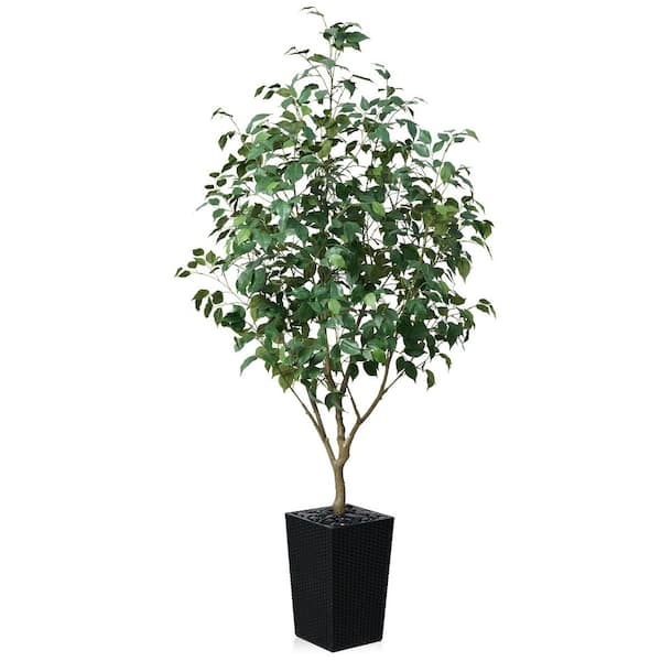 DR.Planzen 6ft.Artificial Ficus Tree Indoor/Outdoor, Fake Tree with Black Planter for Home Office Decor,Living Room & Modern Spaces