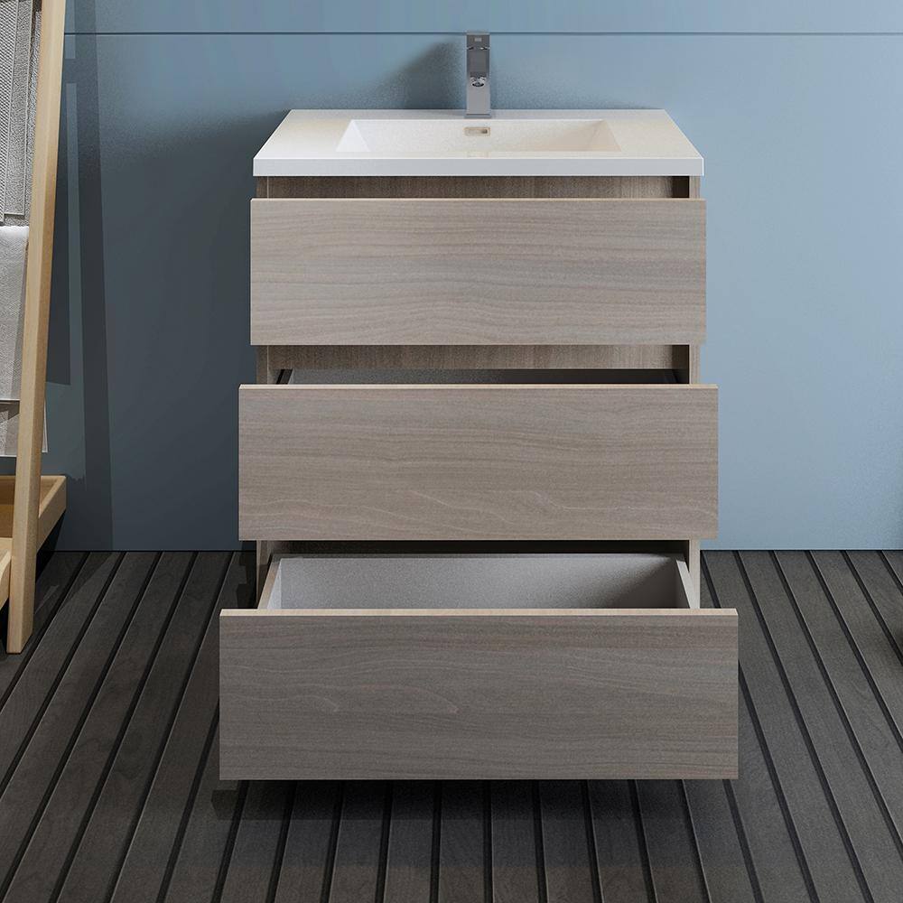 Gray 30" Freestanding Modern Bathroom Vanity with Acrylic Top