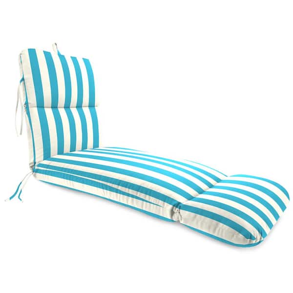 Jordan Manufacturing 22 in. x 74 in. Cabana Turquoise Stripe Rectangular Knife Edge Outdoor Chaise Lounge Cushion with Ties and Hanger Loop