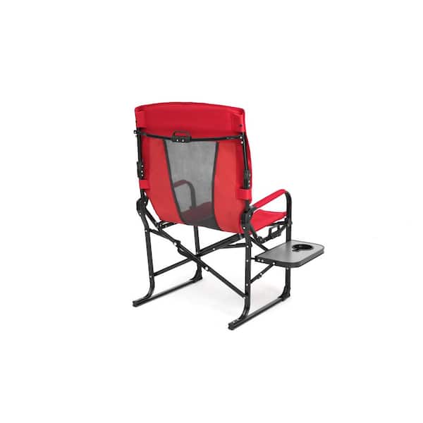 Camping Directors Chair, Heavy Duty, Oversized Portable Folding Chair with Side Table, Color Red