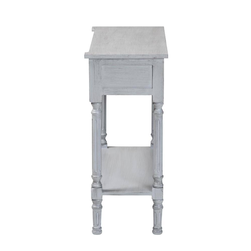 Gray Wood and Mirrored Glass 2-Drawer Console Table with Storage Shelf