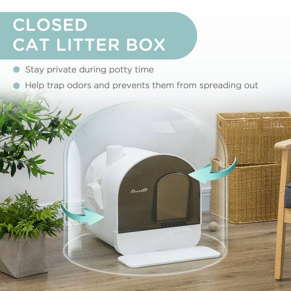 PawHut 17 x 17 x White Cat Litter Box with Lid