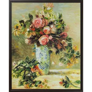 Roses and Jasmine in a Delft Vase by Pierre-Auguste Renoir Floater Framed Oil Painting Art Print 21.5 in. x 25.5 in.