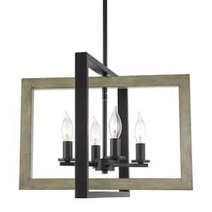 Carrington 60-Watt 4-Light Black Farmhouse Chandelier, No Bulb Included