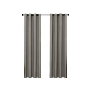 Bryson Thermaweave Grey Solid Polyester 52 in. W x 84 in. L Room Darkening Single Grommet Top Curtain Panel