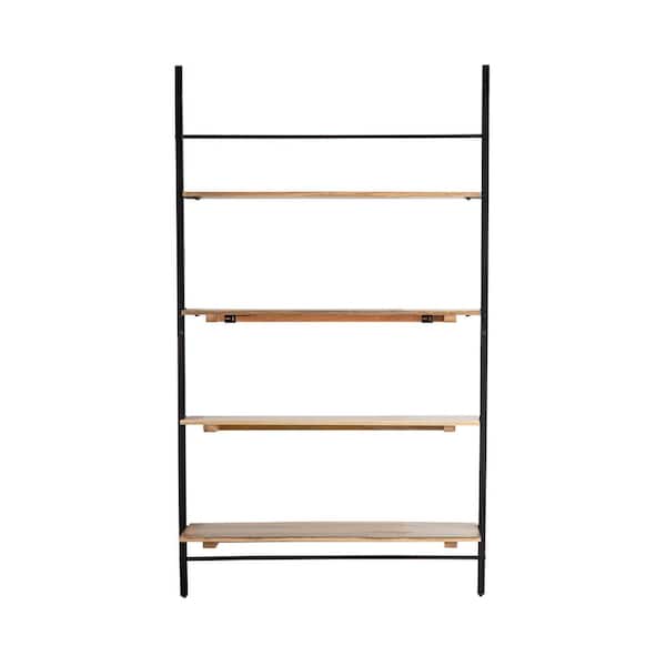 4 Shelf Ladder Bookcase, Mango Wood And Metal Bookcase