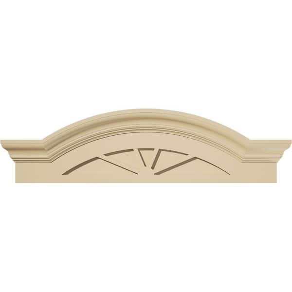 32 in. W x 9 in. H x 2-1/2 in. P Segment Arch W/Flankers 4 Spoke Signature Urethane Pediment, Primed Tan