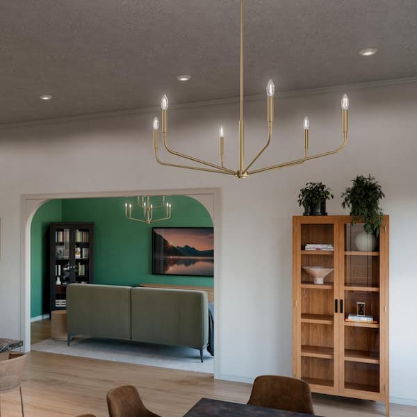 Madden 38 in. 6-Light Champagne Bronze Modern Candle Chandelier for Dining Room