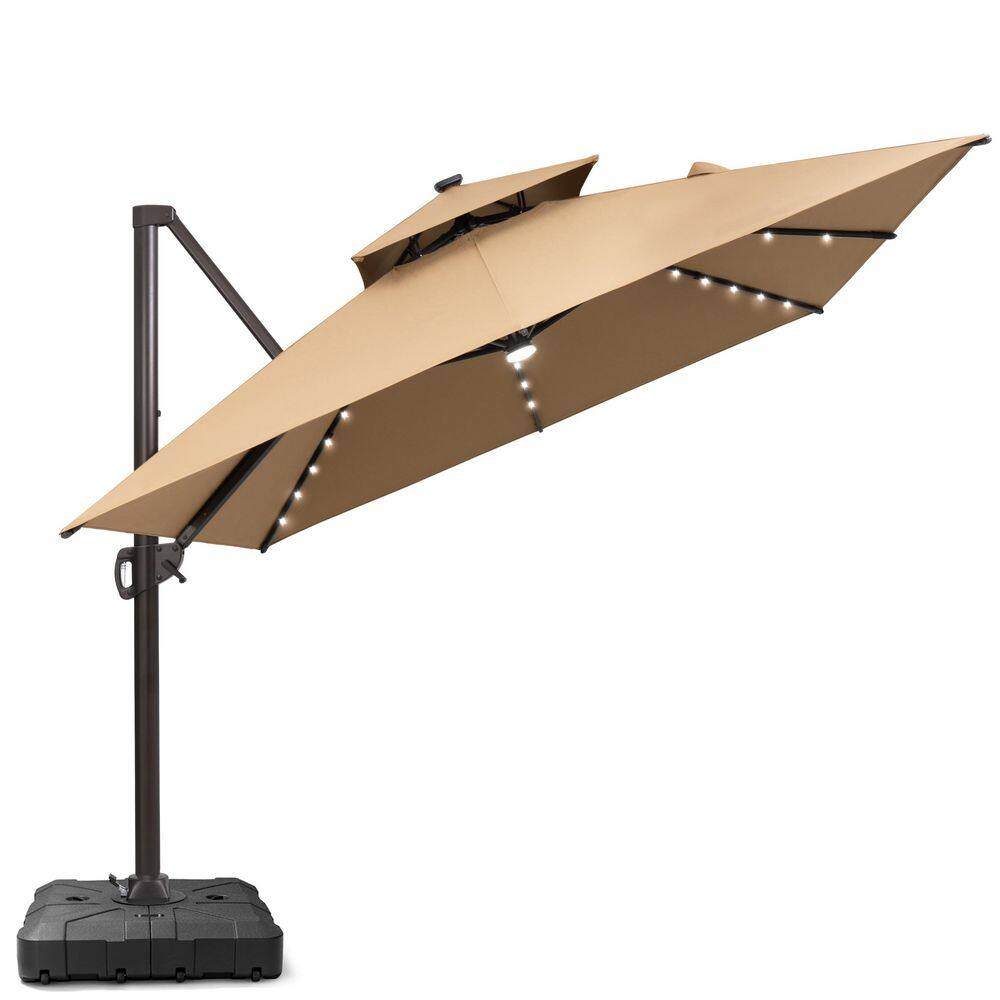 High-Quality 11.5 ft. x 9 ft. Rectangular Aluminum Offset Cantilever Umbrella Patio Umbrella with LED in Light Tan price history on PriceWatchPro