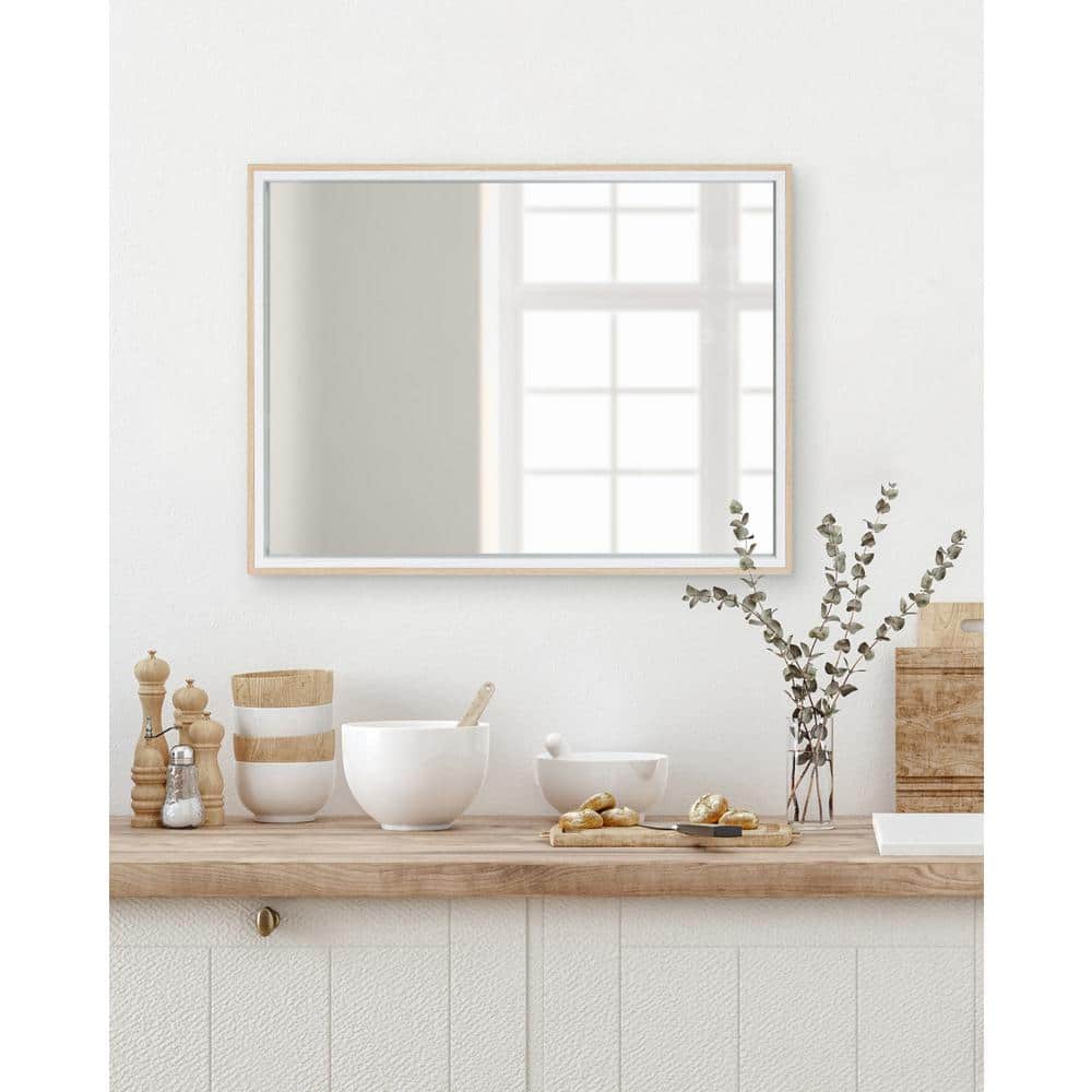 Gibson 18x24 White and Natural Wood Rectangular Wall Mirror