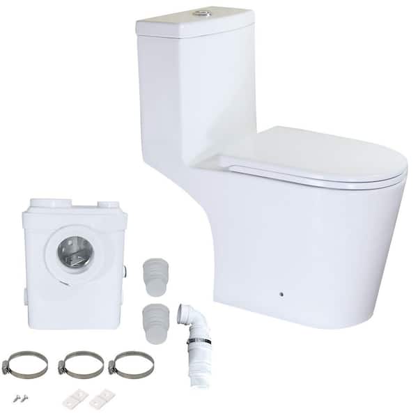 450 W Macerating Toilet, Elongated Upflush Toilet in White for Basement, 1.1/1.6 GPF Dual Flush, 17 in. Seat Height