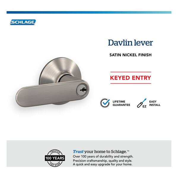 Schlage Davlin Satin Nickel Keyed Entry Door Lever F51A DAV 619