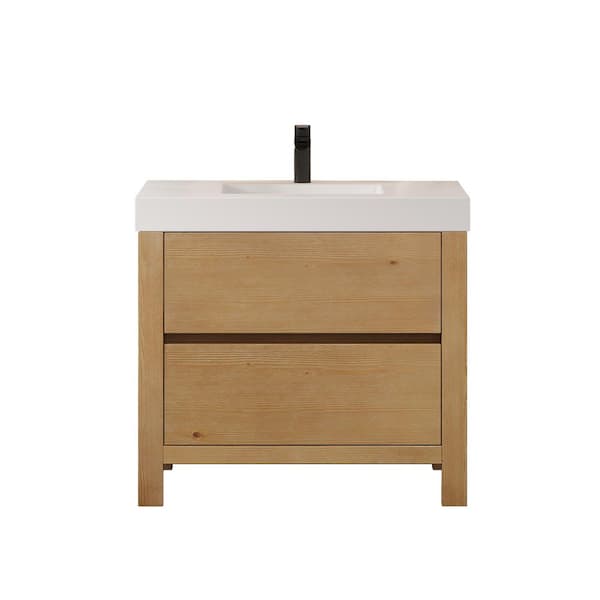 Cascadia 36 in. Single Freestanding Weathered Fir Bath Vanity with White Artificial Stone Top Assembled