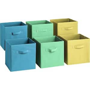 11 in. H x 10.5 in. W x 11 in. D Multi-Colored Blue Light Green Yellow Foldable Cube Storage Bin (6-Pack)