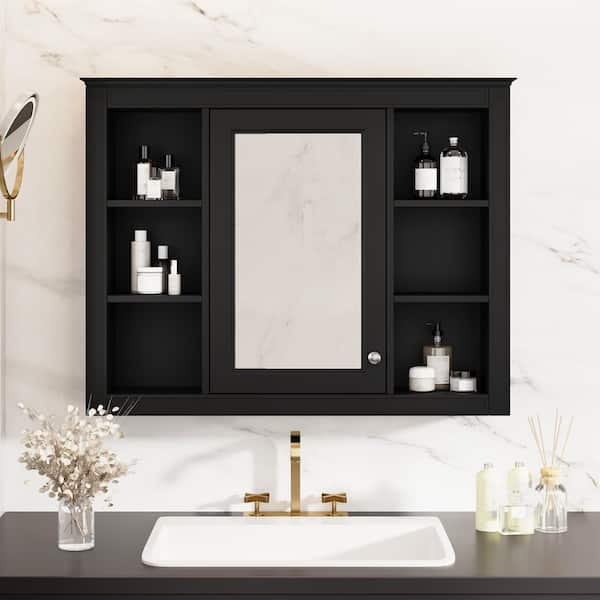 35 in. W x 27.5 in. H Rectangular Surface Mount Bathroom Medicine Cabinet with Mirror, Ample Storage, Adjustable Shelf
