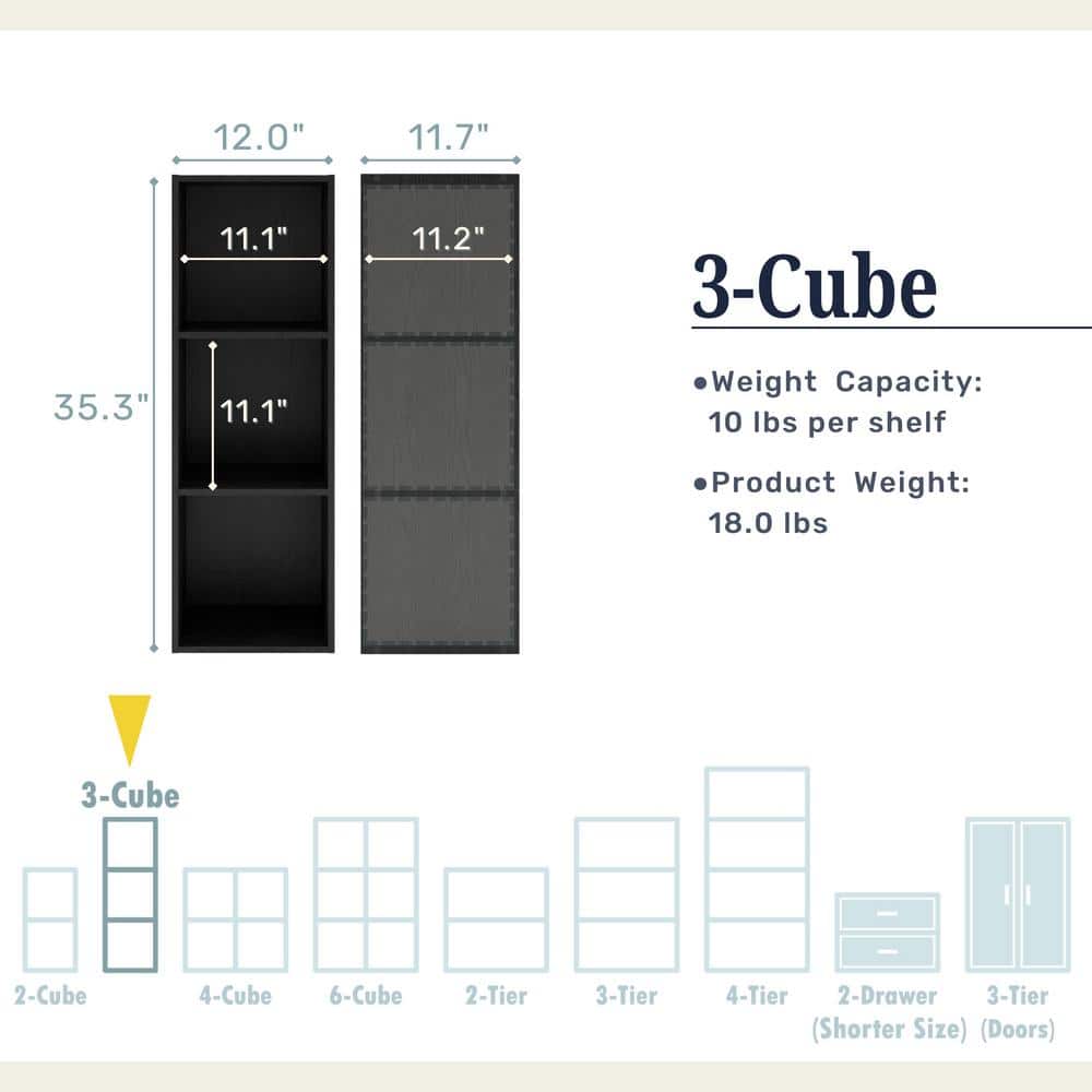 Light Blue Stackable 3-Cube Wood Bookcase for Kids