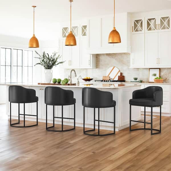 Crystal Black 26in. Counter Height Faux Leather Upholstered Bar Stool Kitchen Island Stool With Metal Frame Set of 4