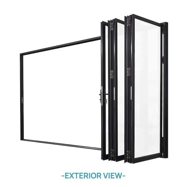 ATVIO 144 in. x 80 in. Black Left handle/Outswing Aluminum Folding