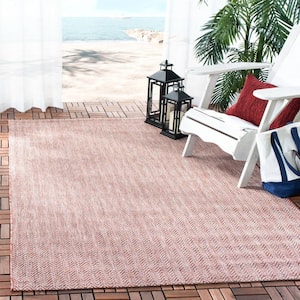 Courtyard Red/Beige 4 ft. x 4 ft. Square Solid Color Chevron Indoor/Outdoor Area Rug