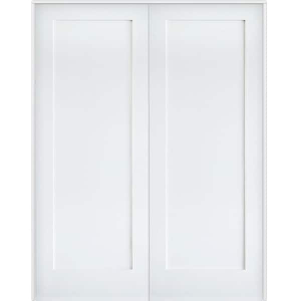 56 in. x 80 in. Craftsman Shaker 1-Panel Both Active MDF Solid Core Primed Wood Double Prehung Interior French Door