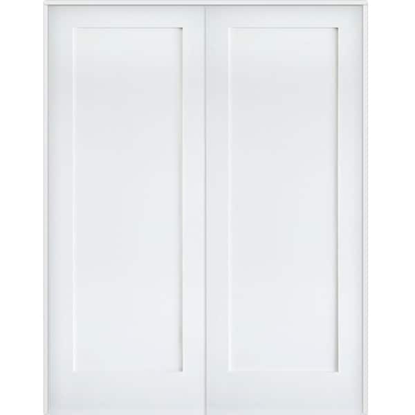 Krosswood Doors 60 in. x 80 in. Craftsman Shaker 1-Panel Both Active MDF Solid Core Primed Wood Double Prehung Interior French Door
