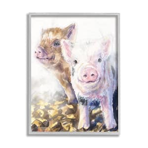 "Baby Piglets Smiling Adorable Farm Animals" by George Dyachenko Framed Animal Texturized Art Print 11 in. x 14 in.