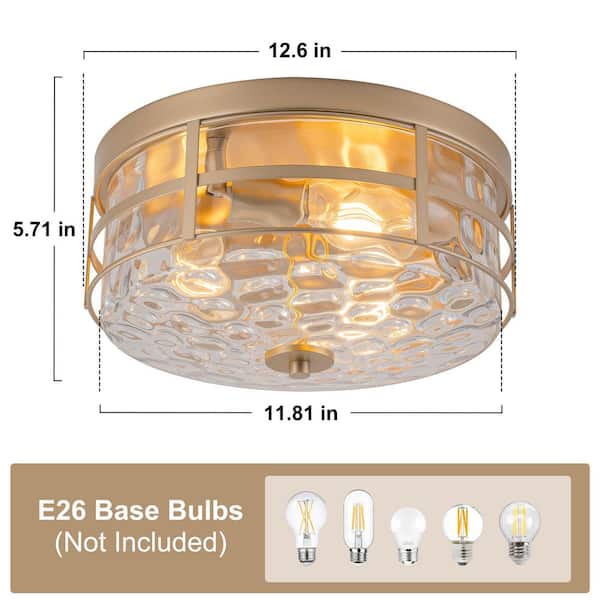 TinHon Modern Gold 3-Light Clear Ripple Glass Flush Mount Ceiling